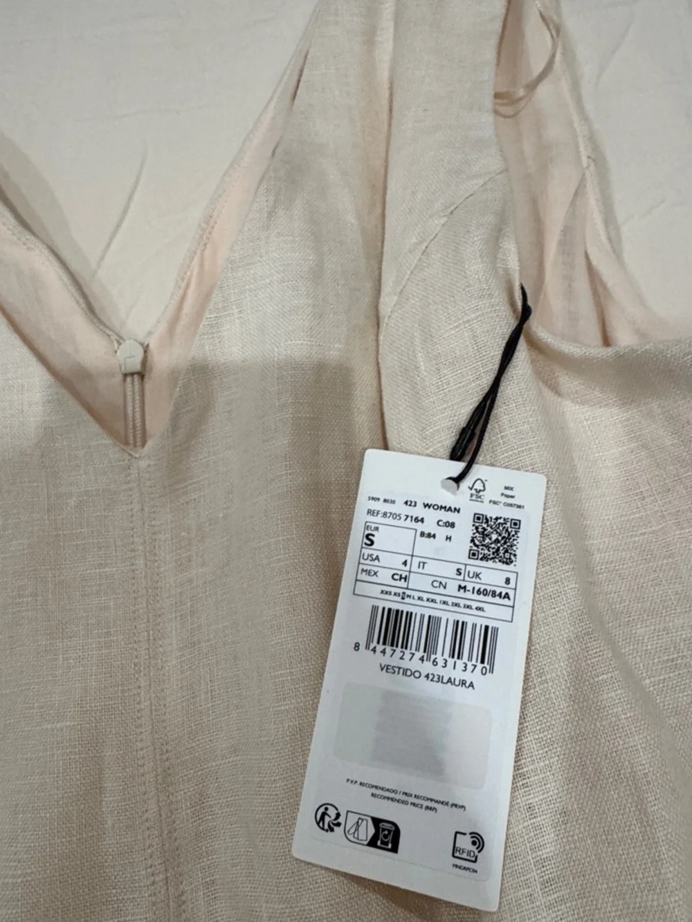 Mango Cream V‑Neck Belted Midi Dress - Picture 4 of 7